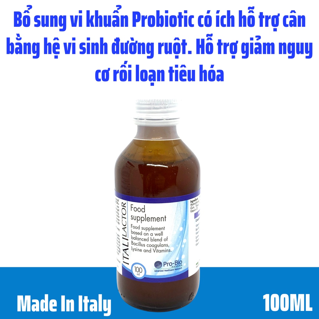 Italilactor/ Itali Lactor - Hộp 100ml - Men bổ sung vi khuẩn probiotic có ích, cân bằng hệ vi sinh đường ruột cho trẻ