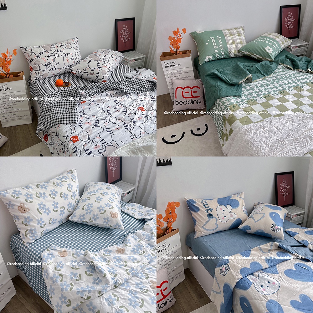 Bộ chăn ga gối chần bông poly cotton REE Bedding đủ size giường nệm PLC171
