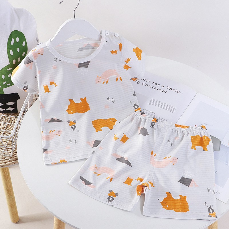  Bộ cộc cho bé trai bé gái vải cotton tre Áo Lá Homewear, đồ bộ mùa hè cho bé