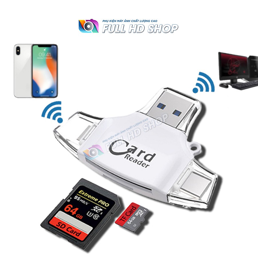 Đầu Đọc Thẻ Nhớ iPhone, Máy tính, Android - Cổng Lightning, Type C, USB, Micro USB cho thẻ nhớ SD, Micro SD | WebRaoVat - webraovat.net.vn