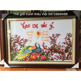Tranh thêu công đào vạn sự như ý kt lòng tranh 50*80