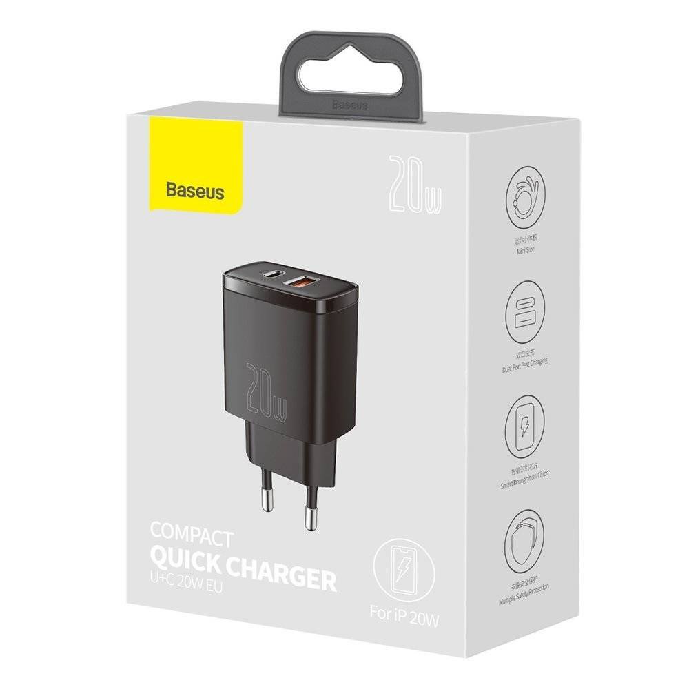 Củ sạc nhanh 20w Baseus Compact Quick Charger USB + Type C , 20W PD/QC 3.0