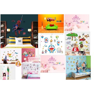 Decal dán tường, hình dán tường trang trí Doremon, Nobita Doremi, Xuka, kitty, người nhện, công chúa, nàng tiên cá