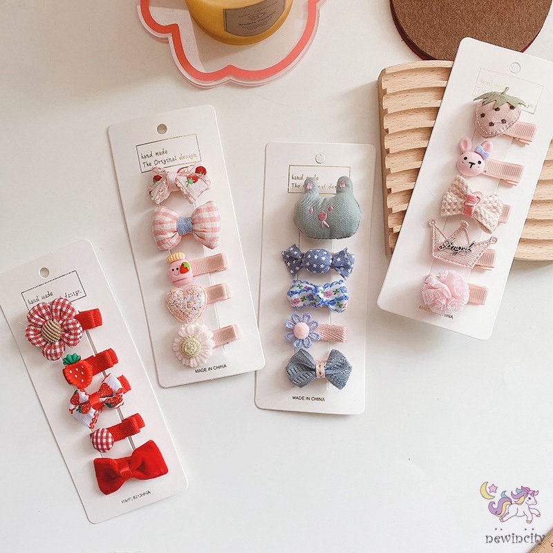 Set 5 kẹp tóc thiết kế kiểu hoạt hình dễ thương xinh xắn cho bé gái