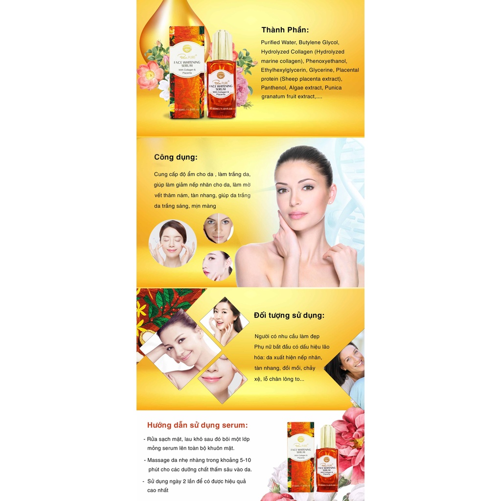 Serum nhã nám , trắng da Face Whitening Serum Blue Pure Với Collagen & Nhau Thai Cừu Jena hàng ngoại