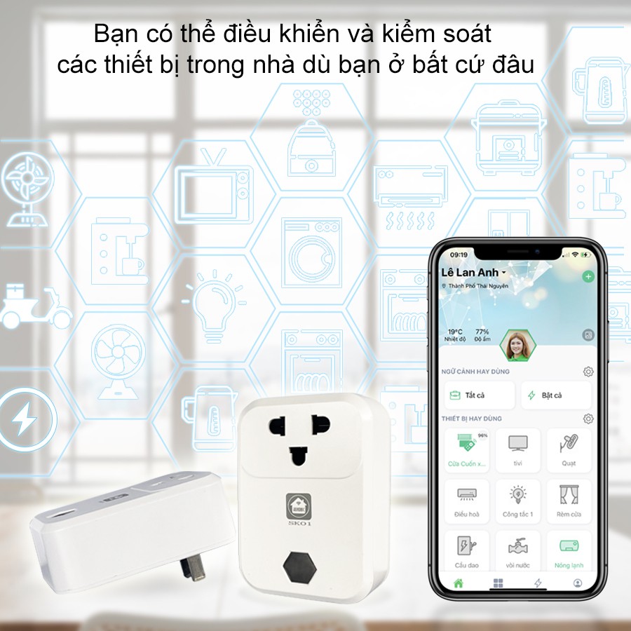 Ổ cắm thông minh Hunonic SK01. Điều khiển từ xa bằng điện thoại thông qua Wifi| Hẹn giờ tự động| Công suất tải 4000W