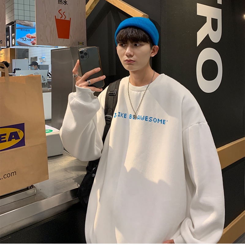 Áo thun tay dài cổ tròn in chữ dáng rộng phong cách hip hop thời trang mùa thu size M-3XL cho nam