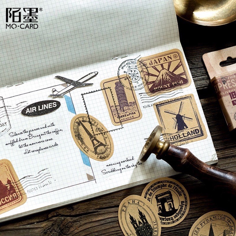 Bộ 45 sticker phong cách vintage trang trí sổ tay