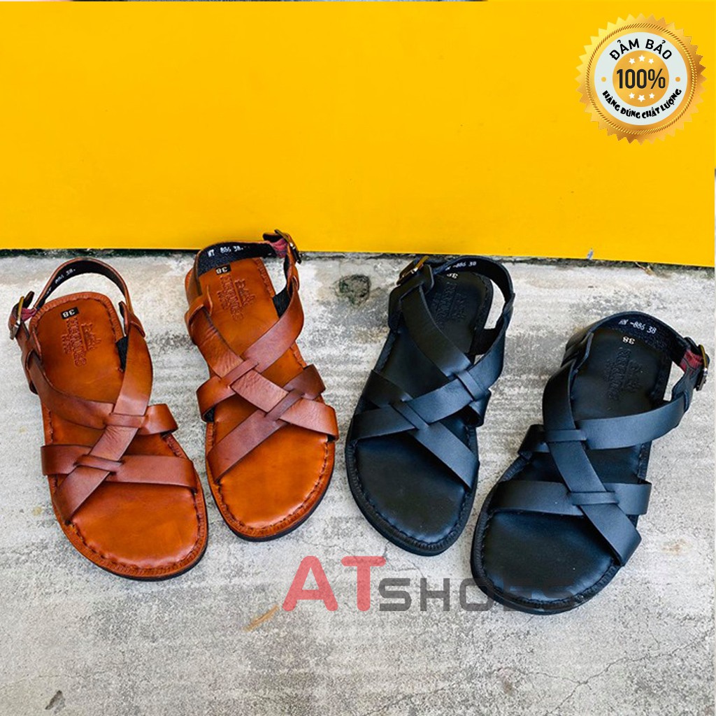 Dép Quai Hậu Dép Sandal Nam Da Bò Thật Atshoes DA886 (Đen - Nâu)