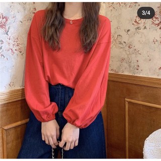 [Ảnh thật/Video]Áo pull cổ tròn tay bồng phong cách ulzzang