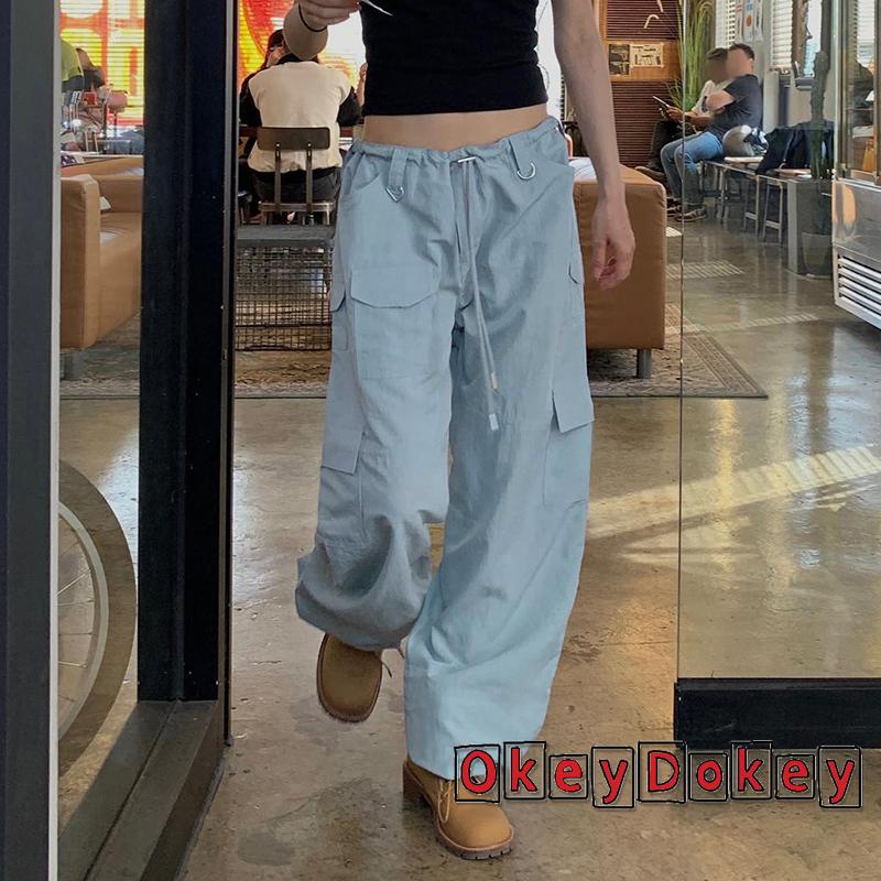 Quần Dài Phối Túi Phong Cách Retro Đường Phố Y2k Cá Tính Cho Nữ