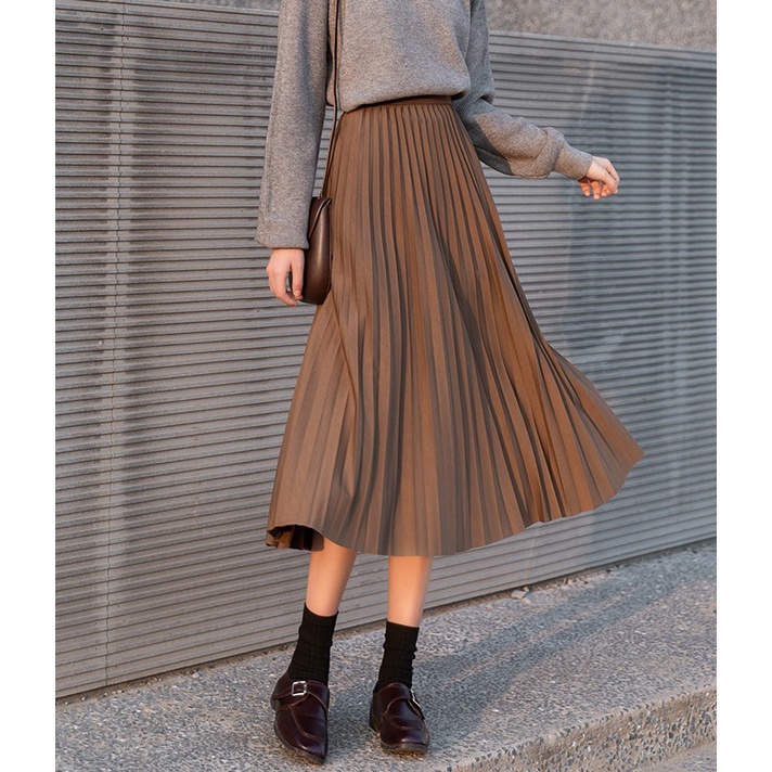 Chân váy xếp ly dáng dài Midi công sở qua gối chất tuyết mưa CAO CẤP mềm mại không bóng cạp chun sang trọng CV17 | BigBuy360 - bigbuy360.vn