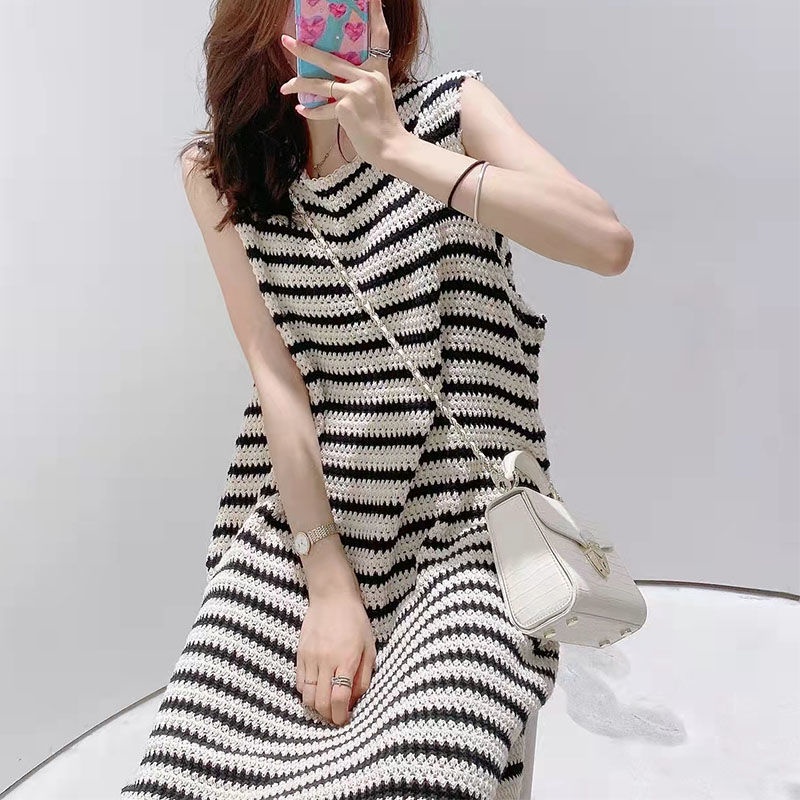 Đầm Chữ A Dáng Rộng Họa Tiết Kẻ Sọc Đơn Giản Thời Trang Xuân Hè Hàn Quốc Có Kích Thước Ngoại Cỡ Cho Nữ