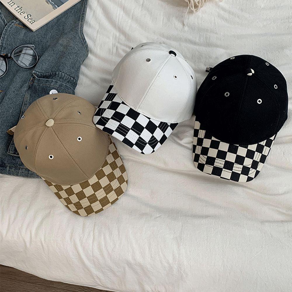 Mũ Lưỡi Trai Chất Liệu Cotton Họa Tiết Sọc Caro Màu Sắc Phong Cách Hàn Quốc Thời Trang Cho Nữ