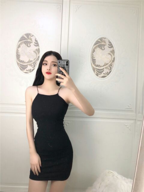 Đầm thun gân cổ yếm 2 dây