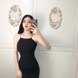 Đầm thun gân cổ yếm 2 dây