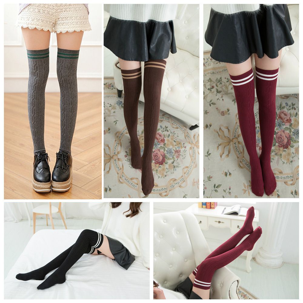 Vớ Cotton Dài Qua Gối Kẻ Sọc Nhiều Màu Thời Trang Cho Nữ