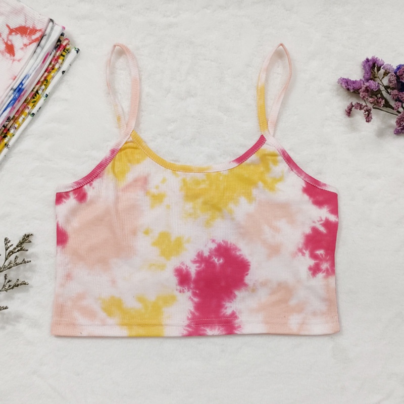 Áo Croptop Mini Ôm Dáng Hai Dây Màu Gradient Cầu Vồng Phong Cách Harajuku Cho Nữ