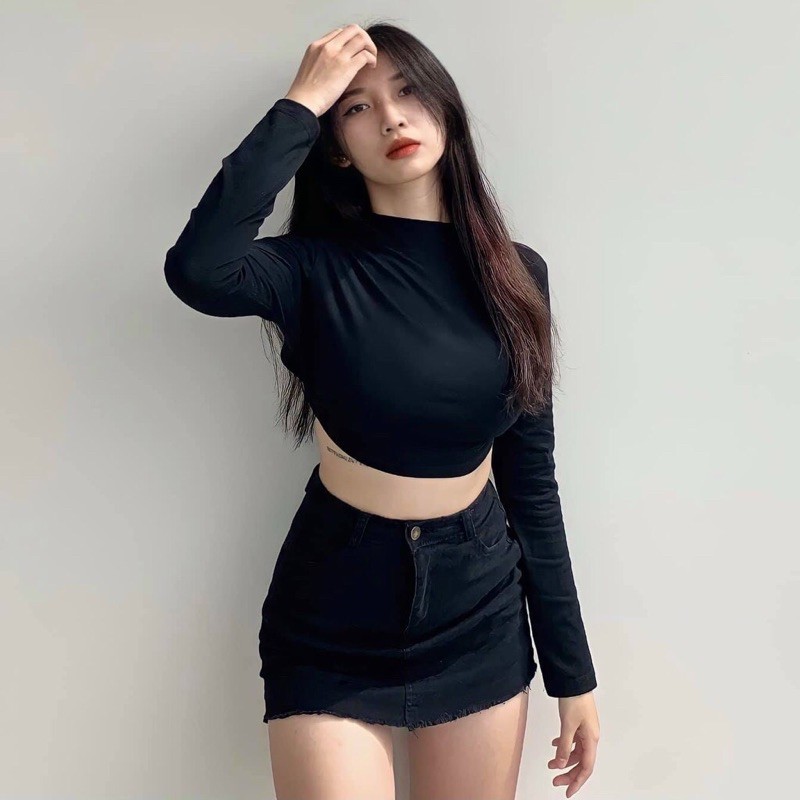 Áo croptop tay dài hở lưng buộc dây sau lưng linh ngọc đàm - A5N