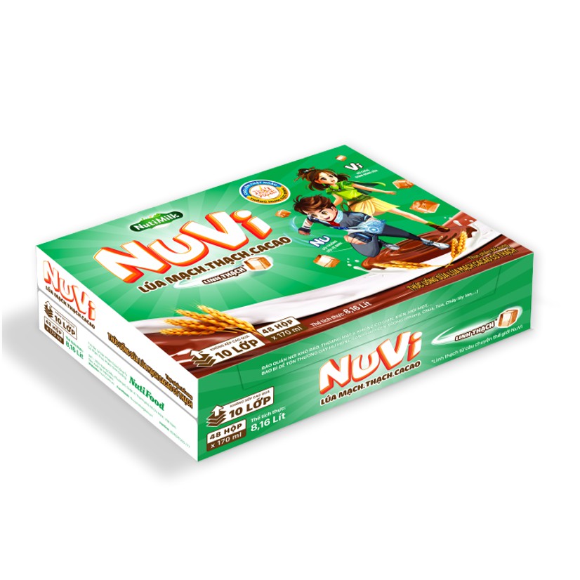 Hộp NuVi Sữa Lúa Mạch Thạch Cacao/ Sữa Chua Thạch Dâu/ Sữa Trái Cây Thạch Cam 170ml - NUTIFOOD - YOOSOO MALL