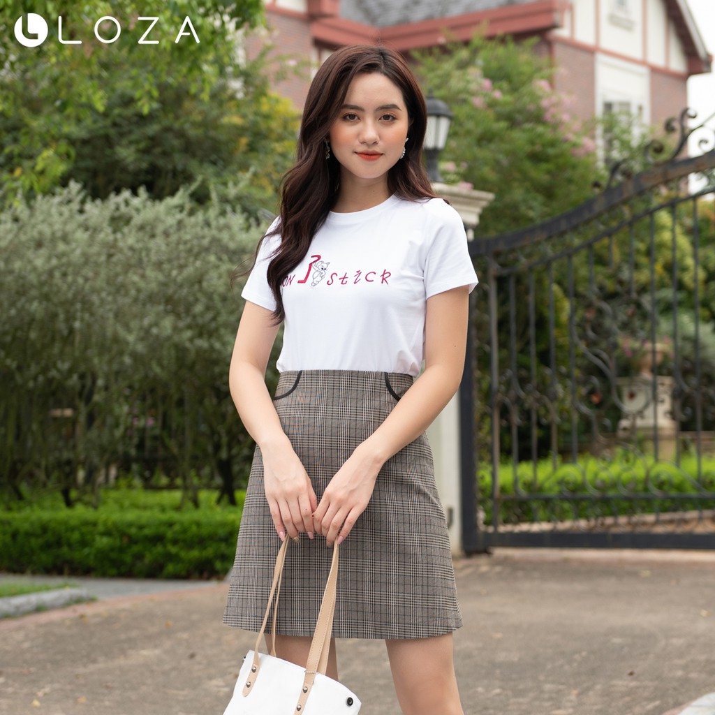 [FREESHIP 50K] Chân váy kẻ nâu dáng A-LOZA PC4003
