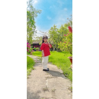 Bộ Bà Ba Chấm Bi Kèm Nơ Đầu Bé Gái