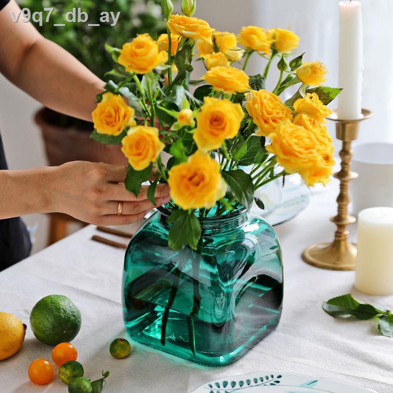 Bình thủy tinh trong suốt sáng tạo phong cách châu Âu canh màu xanh lá cây hoa huệ phú tre khô trang trí quầy c