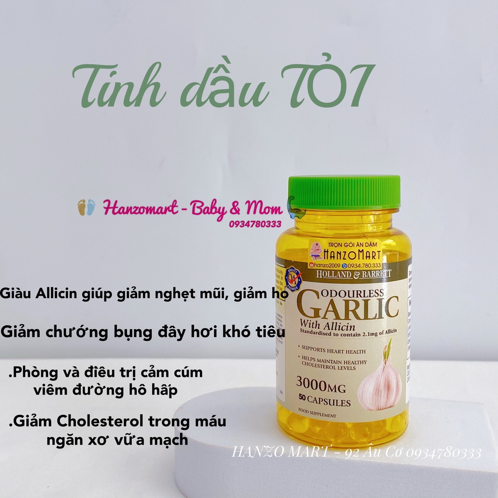 Tinh dầu tỏi dạng viên nén GARLIC Holland &amp; barett 3000mg , Anh (hộp 50 viên)
