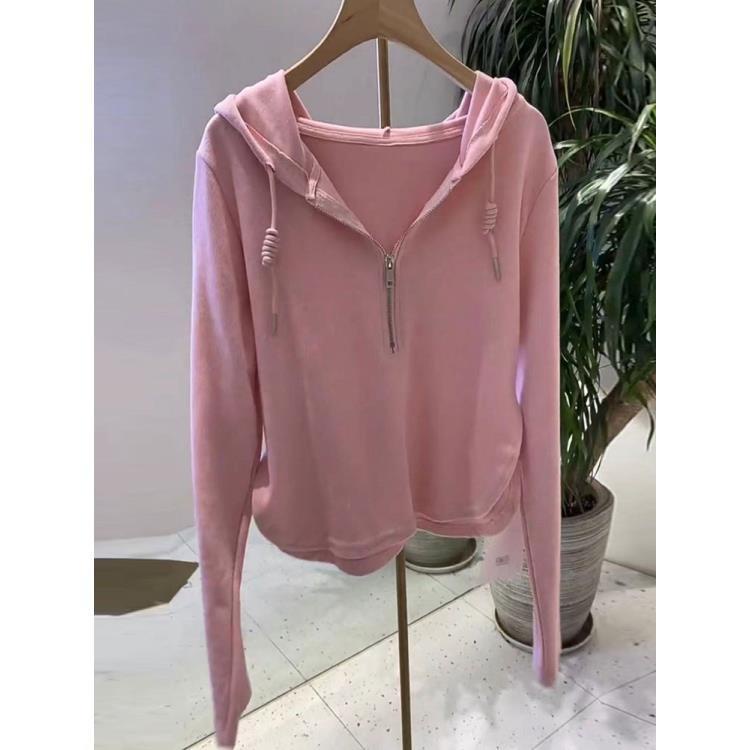 The store is on holiday  please chat with customer service! Áo Thun Tay Dài Có Nón Và Khóa Kéo Thời Trang Mùa Thu Hàn Quốc Hàng Mới 2022