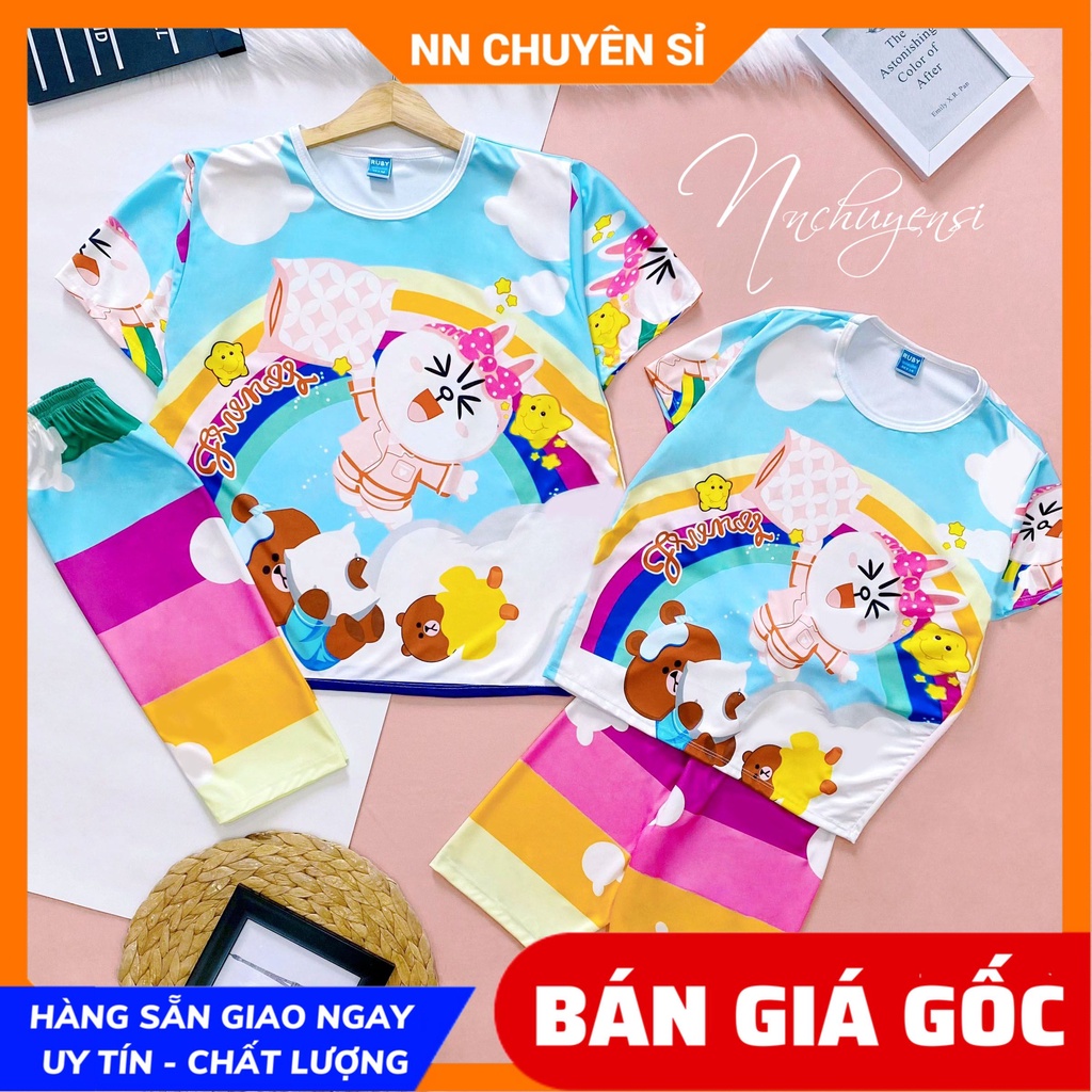 Đồ bộ QUẦN LỬNG mẹ và bé size đến 70kg chất thun mềm mát in hình doremon kitty hoạt hình dễ thương DBRBL FULL SIZE