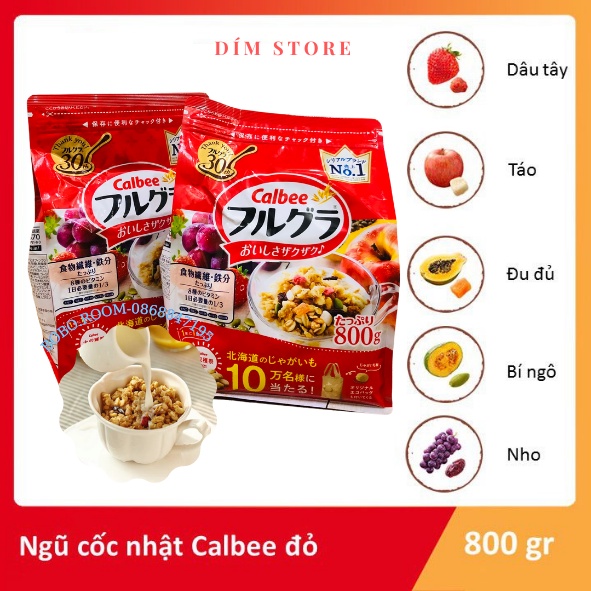 Ngũ cốc Calbee đỏ 800g - Ngũ cốc trái cây Calbee Nhật(Date 10/2022)