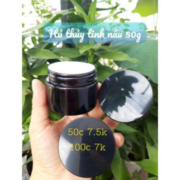 Hủ Đựng Kem ❤ TOP GIÁ RẺ ❤ Hũ đựng kem thủy tinh nâu 30g,50g chiết mỹ phẩm , , phụ kiện du lịch