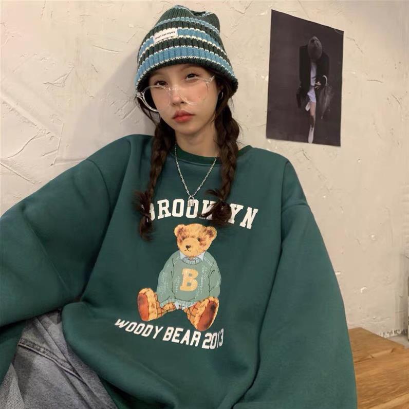 Áo thun Sweat nỉ bông GẤU form rộng freesize chất nỉ cotton áo nỉ cổ tròn dài tay nam nữ ulzzang giá rẻ