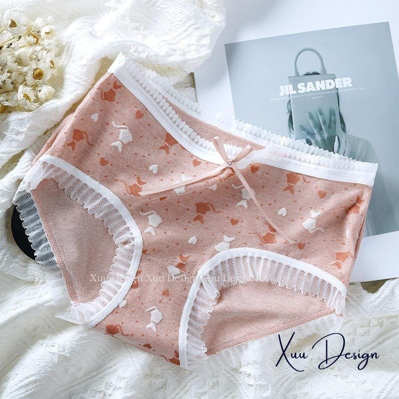 Quần lót Cotton nữ cao cấp họa tiết mèo dễ thương, chất liệu co dãn thấm hút thoáng khí - Wexuu Design QC85