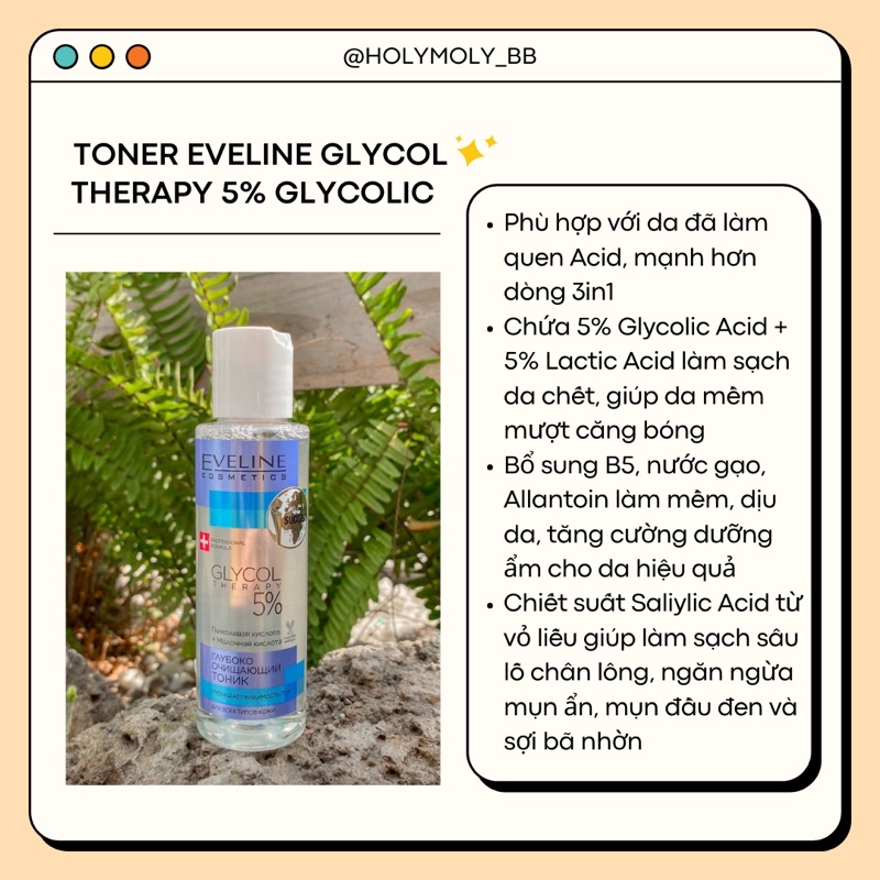 Toner Eveline 5% Glycolic Acid tẩy da chết hoá học giúp da căng bóng, mịn màng, se khít lỗ chân lông, ngăn ngừa mụn cám