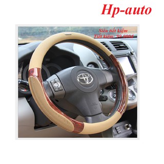 Freeship 99k-Bọc vô lăng cao cấp da vân gỗ Hp-auto (Màu viền kem)