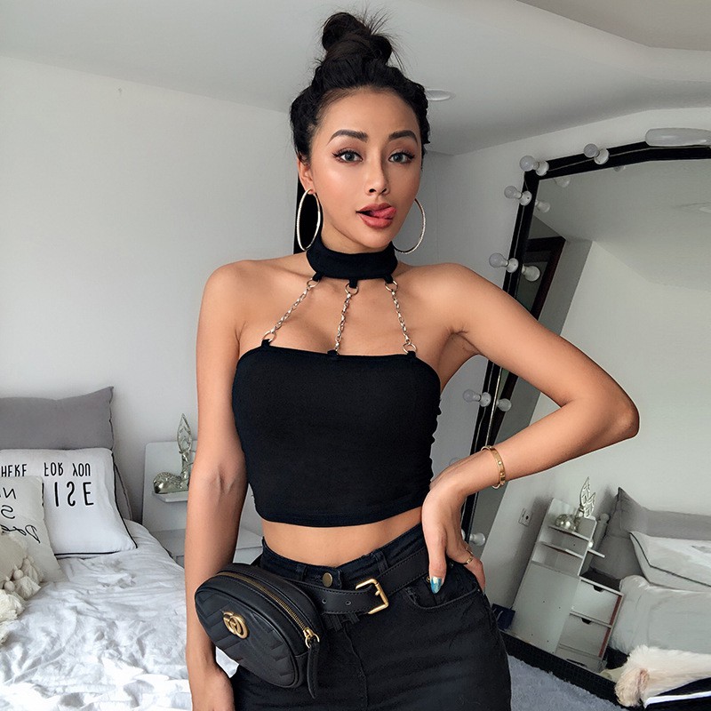 Áo Croptop nữ dây xích phá cách