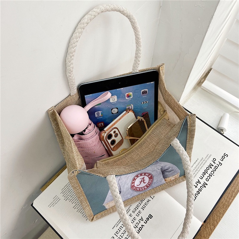 Túi Vải Canvas Đựng Hộp Cơm Trưa In Họa Tiết Hoạt Hình Dễ Thương Cho Nữ