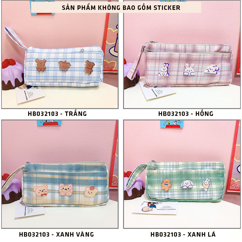 Hộp Bút Vải Canvas Cute Caro Họa Tiết Ins Dành Cho Nữ - Túi Đựng Bút Bóp Viết Canvas Đa Năng 2 Ngăn Cỡ To AMKO HBV04
