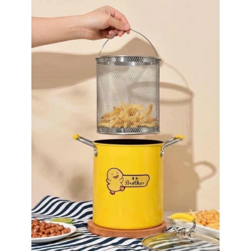 Nồi chiên ngập dầu mini vịt vàng (cao 18cm- kèm rổ inox) - Shop nhà bắp bơ