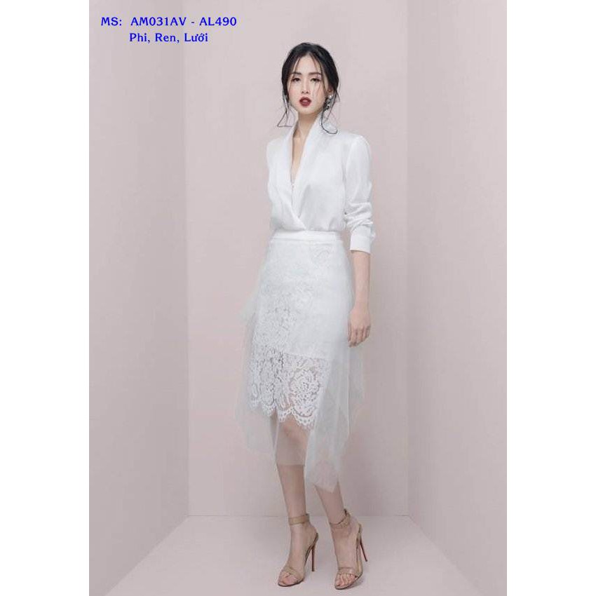 Set Áo Tay Dài Phối Váy Ren Lưới Cá Tính
