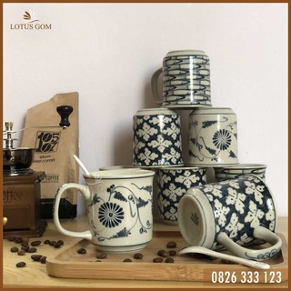 Cốc cà phê latte men rạn vẽ tay thủ công