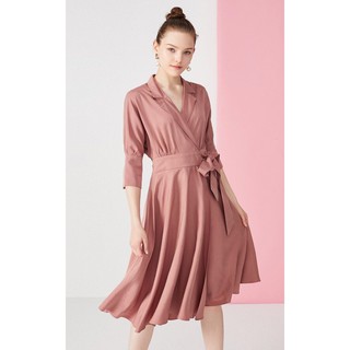 Đầm nữ cổ bẻ thắt nơ eo | uni 4life