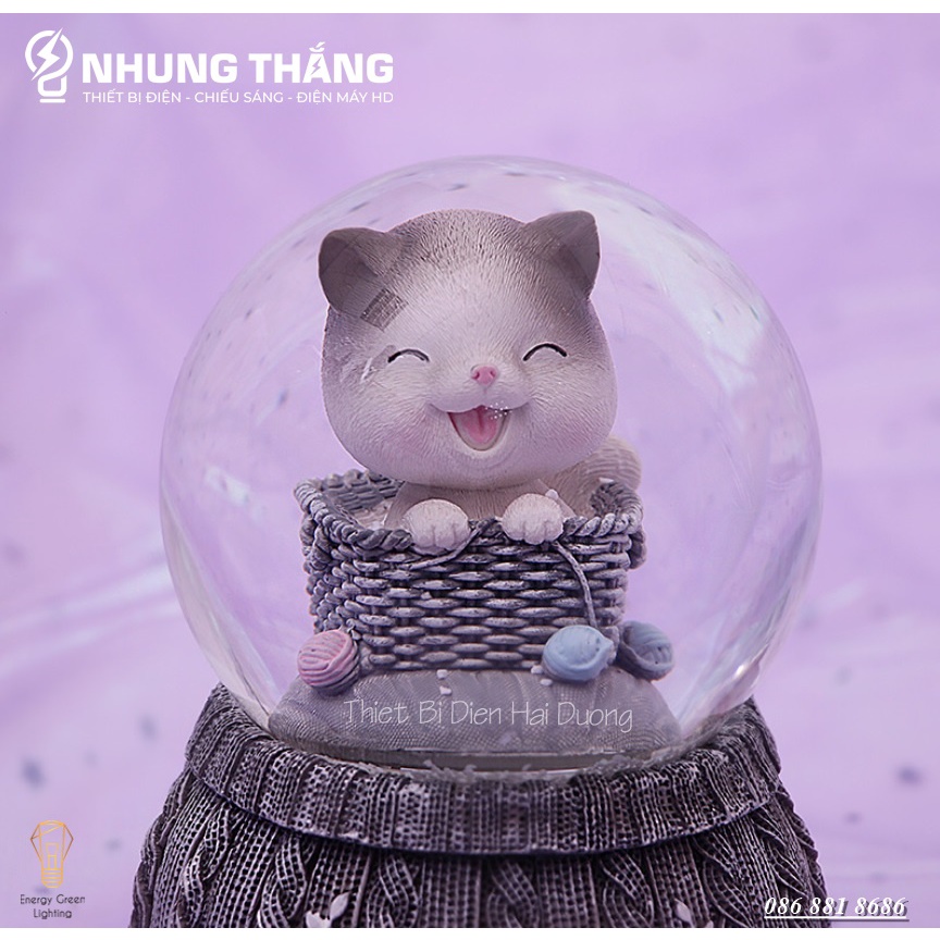 Quả Cầu Tuyết Phát Nhạc Hình Chú Mèo Siêu Dễ Thương - Thích Hợp Làm Quà Tặng Cho Các Dịp Lễ, Sinh Nhật - Tặng Pin