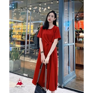 Váy suông dáng dài thắt nơ eo lệch