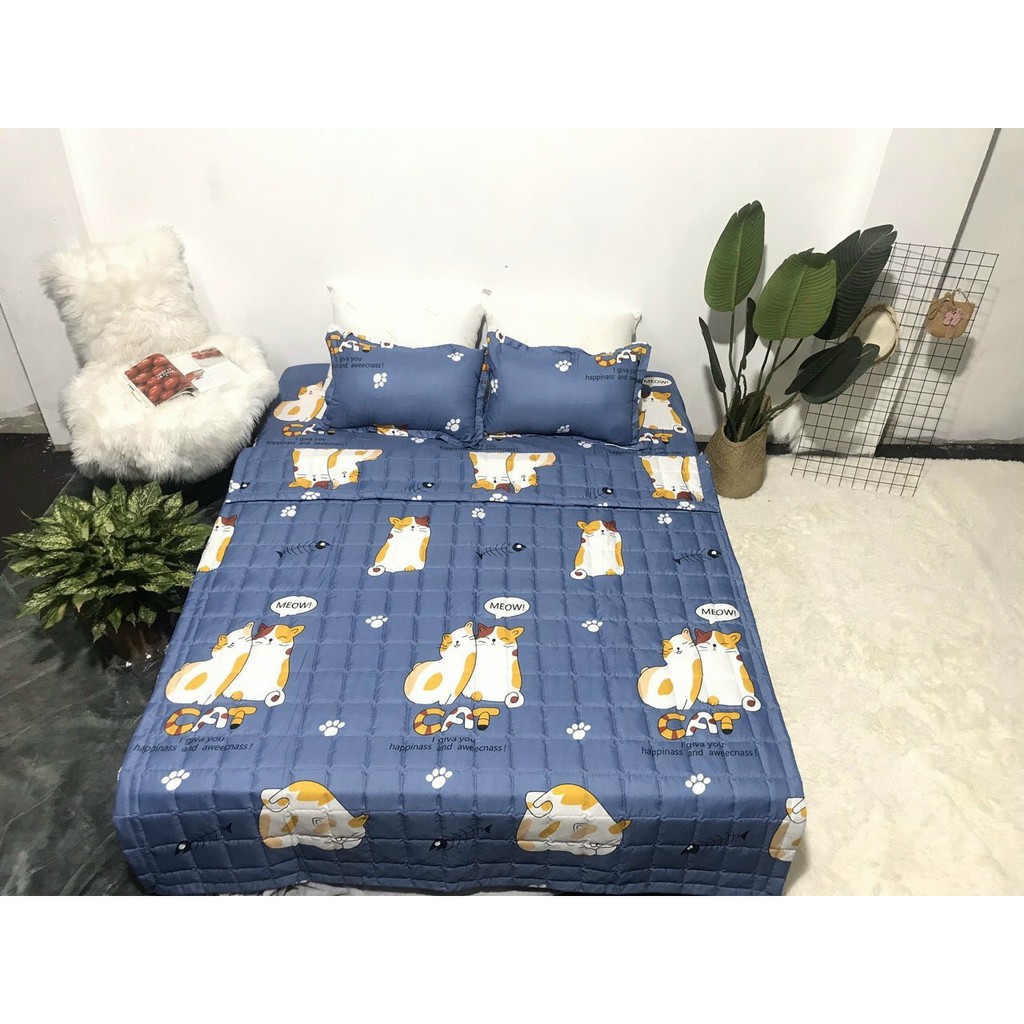 Bộ chăn hè ga gối 5 món Hermec cam drap giường đủ kích thước m2.m6.m8 và 2m2