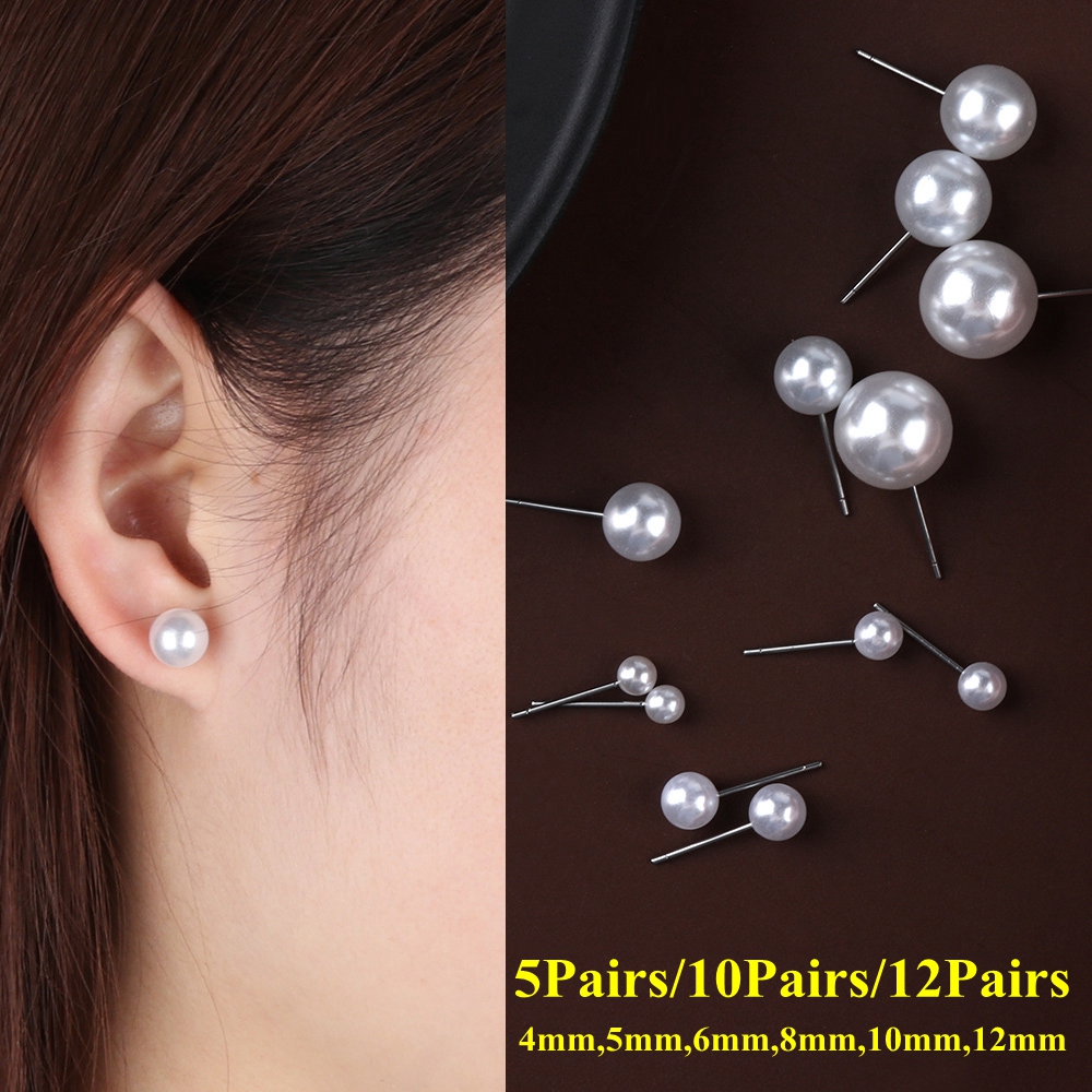 Bộ 5 / 10 / 12 đôi bông tai ngọc trai thời trang nữ 4mm 5mm 6mm 8mm 10mm 12mm