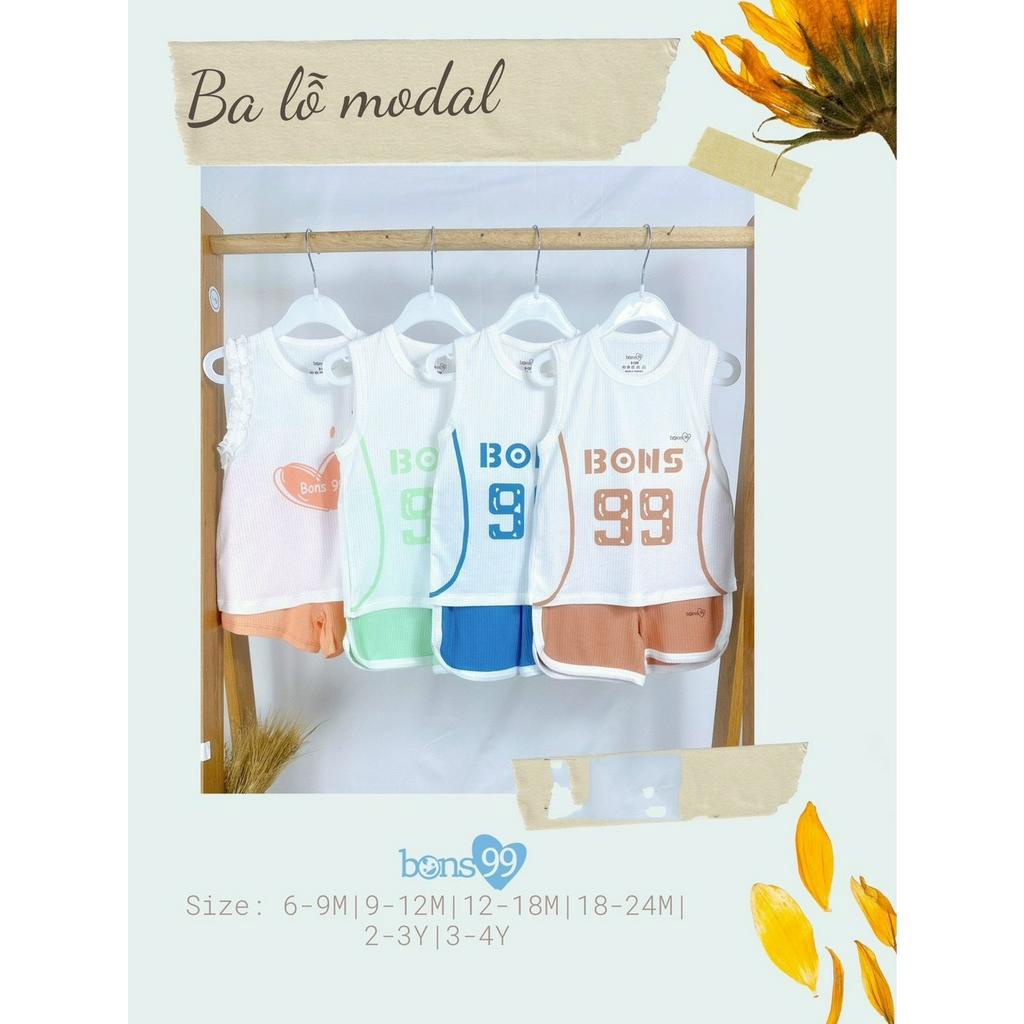 Bộ ba lỗ cho bé trai bé gái Bons99 chất modal sợi tre
