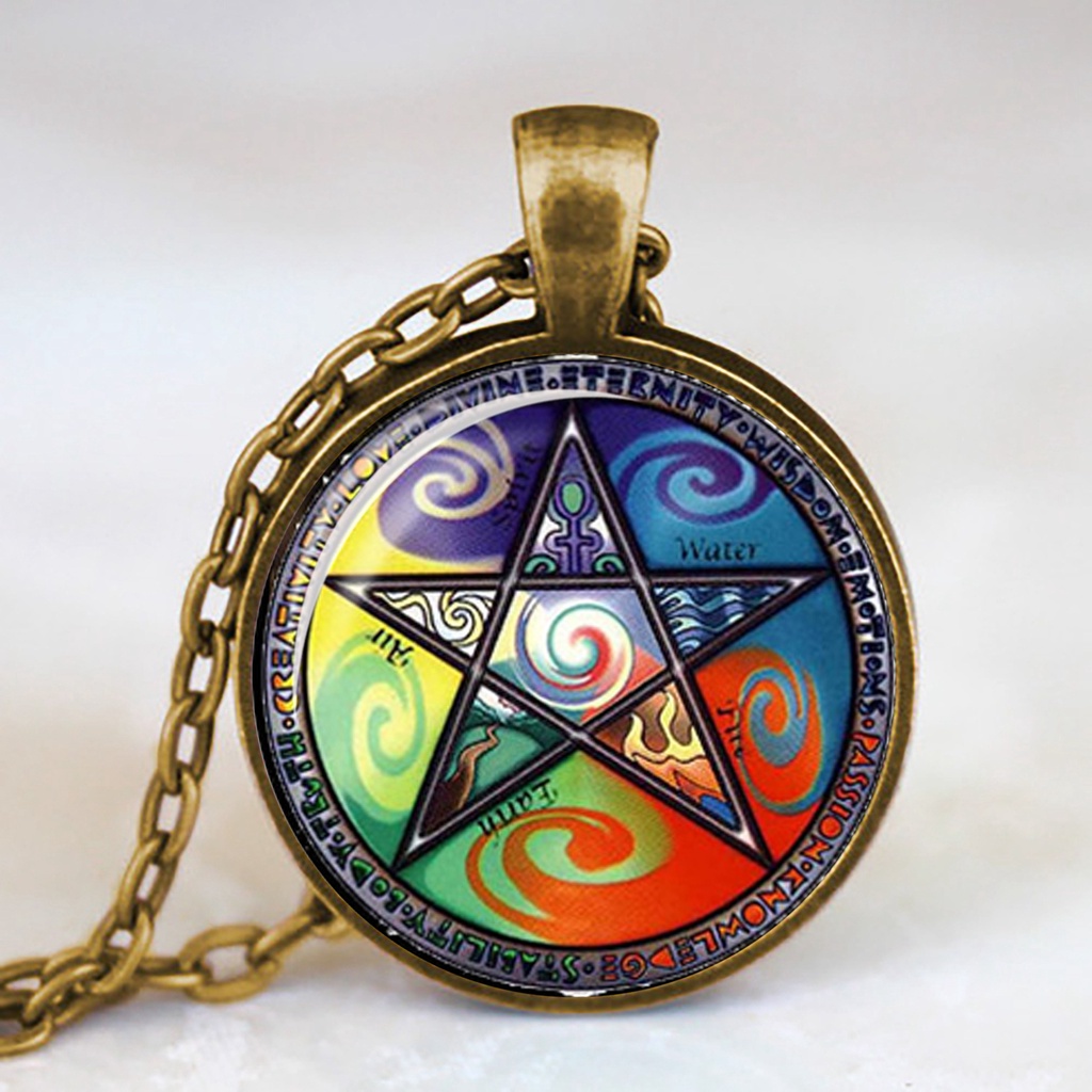 Occult Vòng cổ Mặt Kính Biểu Tượng Ngôi Sao Năm Cánh Ngược Hình Ngôi Sao Đảo Ngược Satanic