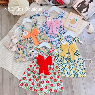 Váy bé gái, váy thô hoa nhí, 2 dây, phối nơ , cho bé từ 8-22kgi